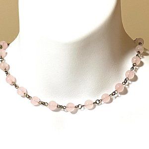 Natural Pink Rose Quartz Stackable Necklace, Genuine Gemstone + Bronze Chain